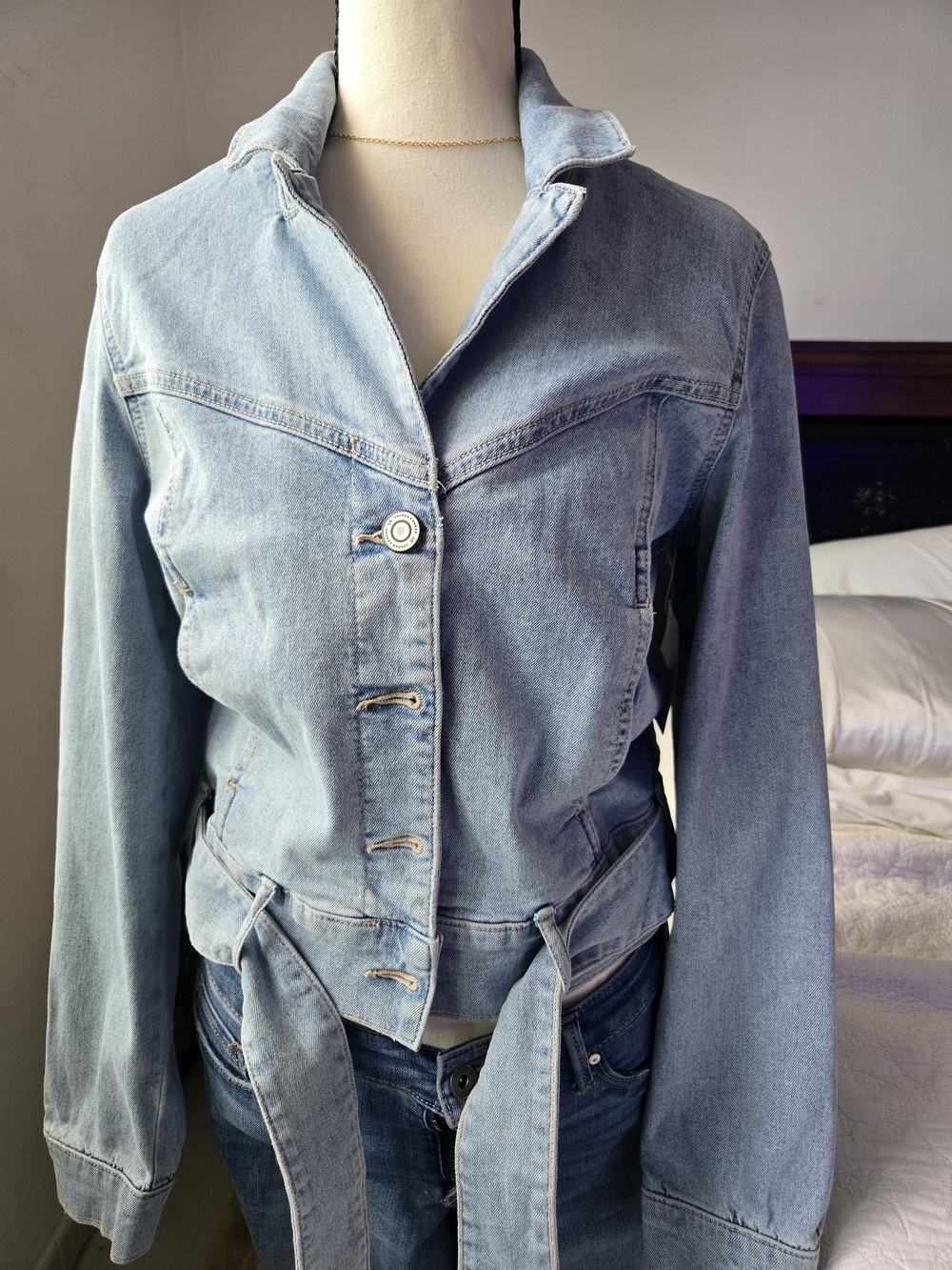 LC Lauren Conrad Light Wash Denim Tie-Belt Jacket